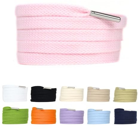 Slaace Lacet plats premium aglets métal de 8mm, 130cm et 160cm, 3 couleurs, lacet plat, lacets chaussures, lacet basket, lacets blancs, lacets plats (Rose, 130cm)