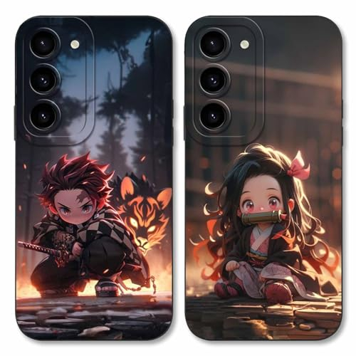LYUBFDC 2 Stück Handyhülle für Samsung Galaxy S23 5G Hülle 6.1'', Anime Motiv Kamado Nezuko Tanjirou Manga Muster Schutzhülle Jungs Case Schutz der Linse Design Silikon Cover Stoßfest, Schwarz1