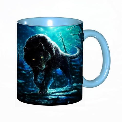 Kaffeebecher Mug,Schattenwolf mit Augen so hell wie Laser,kaffeebecher porzellan, tasse Füllmenge 330 ml - sehr interessante bedruckte Teetassen