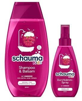 Schauma Kids Shampoo & Balsam Himbeere (1x 250 ml) entwirrt für leichtere Kämmbarkeit & Schauma Kids Durchkämm-Spray Himbeere (1x 150 ml) entwirrt Knoten ganz ohne Ziepen