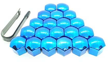 Radmuttern, 20 Stück, 17 mm, Radmutterkappe, Schutzschraube, Außendekoration, Schutzbolzen, Felgen, Silber, Schwarz, Grau, Silber, Rot, Radmutterkappen (Farbe: Blau)