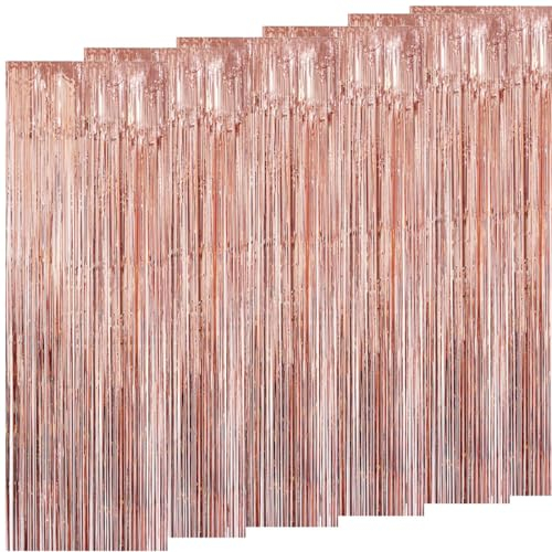 6 Tende Metalliche Rosegold, Orpelli Rosaoro e Festoni Lamina Frangia Rose Gold per Sfondo Fotografico e Decorazioni Festa Compleanno
