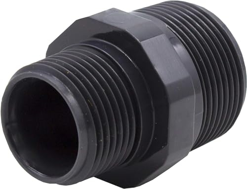 HAF® 1x PVC Fittings Doppelnippel mit 2 x 1 1/2 Außengewinde | Verbinder aus grauem PVC-U für Rohranschlüsse & Poolverrohrungen | 2 Zoll x 1,5 Zoll | Qualität: Made in Europe - Menge: 1 Stück