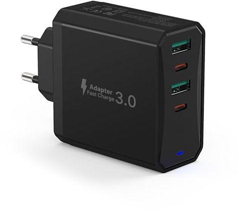 USB C Ladegerät 2er-Pack, 50W Schnellladegerät 4 Port USBC Netzteil Mehrfach mit PD 25W und QC 18W, Handy Adapter Ladeadapter Ladestecker Stecker für iPhone 15 Pro Max 14 Plus 13 12 11 SE XR XS 8