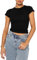 OOHOKAY Damen Basic T-Shirt Klassischer Schnitt Sommer Tee Shirts Kurzarm Crop Tops Y2K Slim Fit Oberteile Einfarbiges Elegant Tshirt(Schwarz-B,S)