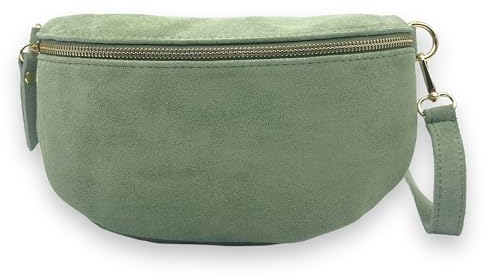 Bauchtasche Wildleder Goldener Reißverschluss Damen Crossbody Bag Velours Gürteltasche Hüfttasche Bodybag Schultertasche (Mintgrün)