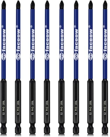 Facoow 8 Pack Phillips Impact Driver Bits, #3 Phillips Head Magnetic Screwdriver Bits Set, 6 Inch S2 Alloy Steel Impact Bits, 1/4 Hex Shank Screwdriver Drill Bit, CNC Machined ph3 Impact Drill Bits