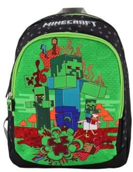 Mybagstory Minecraft - Mochila para niño (escuela primaria, guardería), talla 38 cm, tirantes ajustables, idea de regalo, Negro/Verde