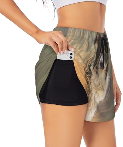 Shorts d'entraînement pour Femmes, Shorts 2 en 1, Shorts de Course, Pantalons de Jogging pour Gym, Yoga, Border Collie Pelouse Animaux Noir Bordure Blanche