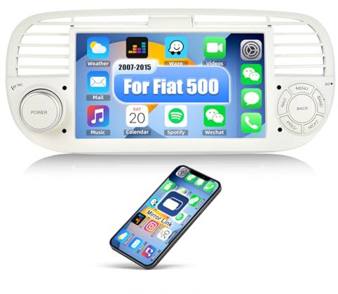 CAMECHO Android 13 Radio de Coche para FIAT 500 (2007-2015) con GPS Bluetooth,Pantalla Táctil de 7 Pulgadas con FM/RDS Mirror Link WiFi y USB（Blanco