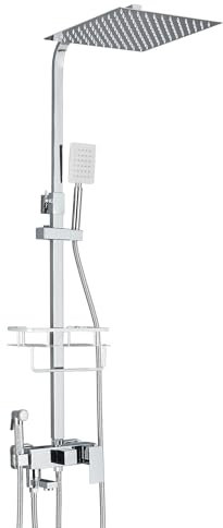 TVTIUO Set de Ducha para Baño, Sistema de Ducha con 4 Modos de Caño, Set de Ducha de 12 con Repisa, Ajustable en Altura (Electrochapado)