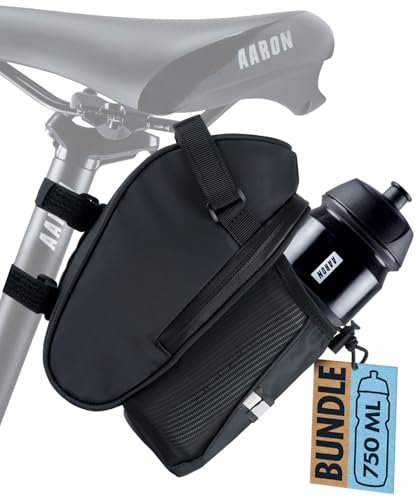 AARON Fahrrad Satteltasche mit Flaschenhalter, Wasserabweisende Fahrradtasche mit Reflektor, Satteltasche für E-Bike, Rennrad, Trekkingrad in schwarz
