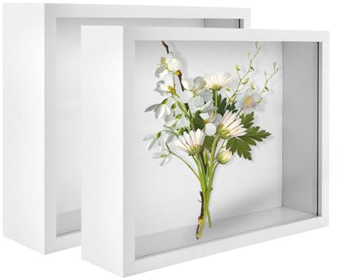LDHHYH 2 Stück 3D Bilderrahmen zum Befüllen, 20 x 25 cm Tief Bilderrahmen Zum Befüllen für Objekt bis 5cm, Acrylglas Weiß Bilderrahmens Tief zum Befüllen, 3D Rahmen für Objekte, Blumen, Wand & Desktop