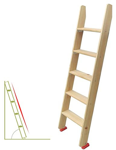 An der Wand montierte Leiter, 60 Zoll, 150 cm, rutschfeste Bettleiter aus Holz, Trittleiter aus Holz für Hochbetten/Wohnheimbetten mit 5 Breiten Trittflächen, Sicherheitsgeländerleiter für E