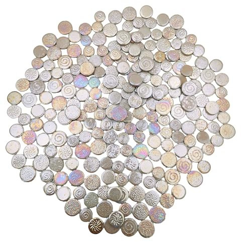 500 g gemischte 3 Größen, zufällige runde Keramik-Mosaikfliesen, kreative Keramik-Mosaikfliesen für Bastelplatten, Blumentöpfe, Vasen, Tassen, handgefertigte Heimdekoration (Regenbogenweiß)