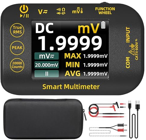 BSIDE S40 Mini Multimetro Digitale Tascabile 20000 Conteggi Multimetro TRMS di Precisione 1000V con LCD a Colori e Supporto, Tester Elettricista Ricaricabile per Fotovoltaico Millivolt AC Peak