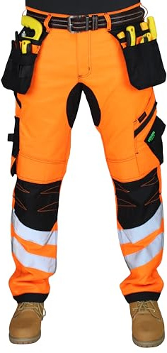 HASHOOB TRADING FZE Men’s Hi Vis Work Trousers Multi Pocket with Hi viz Tape Cargo Trousers Workwear Pants