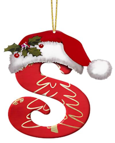 Personalized DIY Christmas Hat Letter Pendant for Tree, Xmas Alphabet Hanging Ornaments for Party Gifts (S)