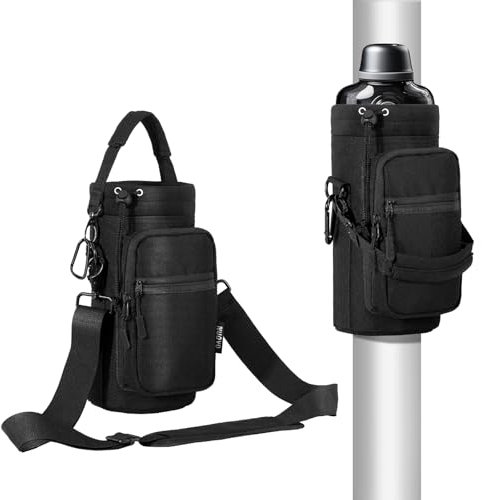 Nuovoware Magnetic Gym Bag Water Bottle Carrier Holder with Adjustable Shoulder Strap, 1000ml Magnets Magnetic Gym Bag Bottle Pouch Sling, 2 Pocket Sling Neoprene Organizer Sleeve, Black