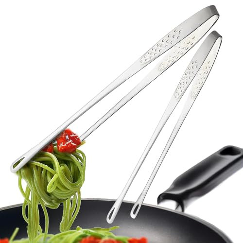 Qixuer 2 pinzas de cocina de acero inoxidable, pinzas de cocina de 21 cm y 28 cm de largo, pinzas de cocina para barbacoa, ensalada, hornear, servir, buffet, horno, pan, 2 unidades