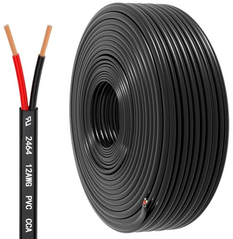 12 Gauge Wire 2 Conductor Electrical Wire, 12 AWG 3.3mm² Wire PVC Cord, 12V/24V DC Low Voltage/Copper-clad Aluminum(CCA)/Flexible/2 Wire for Automotive Wire LED Strips Lamp Lighting Marine(15.3M/50FT)