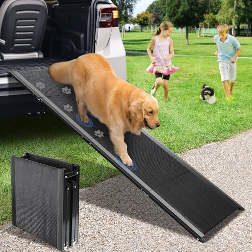 Hunderampe Auto klappbar, 160 x 44 cm Hunderampe mit Rutschfester Oberfläche, Faltbare Hundetreppe für Mittlere & Große Hunde zum Einstieg in LKW, SUV und Auto, Rampe Hund für Bett, Sofa, Stufen
