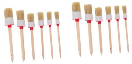 Hemobllo 12pcs Flexible Round Paint Brush for Home Decor Wall Cleaner Oil Paint Brush Bristle Car Cleaning Tool Wooden Handle