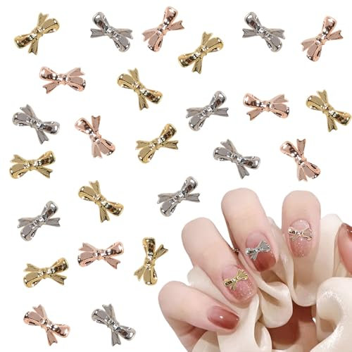 3D Bow Nail Charms,50PCS Gold Rose Gold Silver Nail Art Bows,Metal Alloy Bowknot Bow Tie Nail Gems and Charms Nail Art Decorations for Manicure Design DIY Crafts (C)