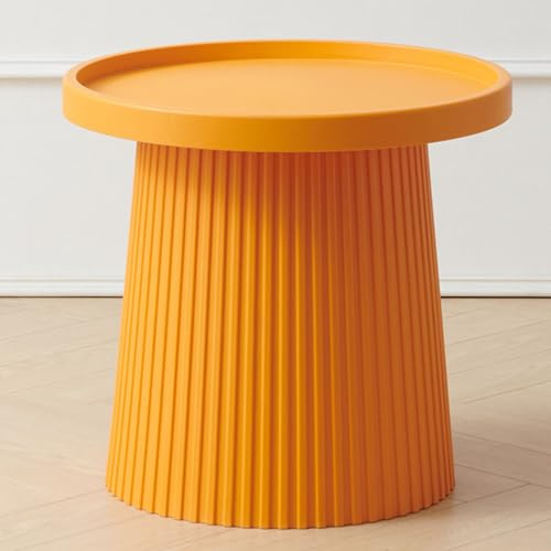WEIDPHL Runder Couchtisch, Beistelltisch Aus Kunststoff, Minimalistischer Teetisch, Ablagetisch, Hoher Nachttisch, Kompakter Beistelltisch Fürs Wohnzimmer,Orange