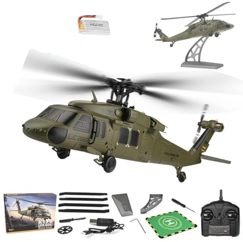 Meiurlex K170 Ferngesteuerte Hubschrauber für Erwachsene, UH60L Black Hawk RC Helicopter 4CH 6-Achsen Gyro Brushless Motor RC Militärhubschrauber Spielzeug Geschenk RTF
