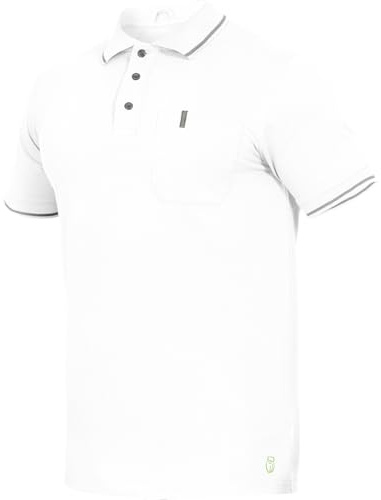 Leibwächter Polo-Shirt Herren Flex-Line – Weiß – Gr. M – Poloshirt mit Brusttasche – Kurzarm Poloshirts mit 3 Knöpfen – 50% Baumwolle 50% Polyester – Sommer Arbeitsbekleidung für Herren