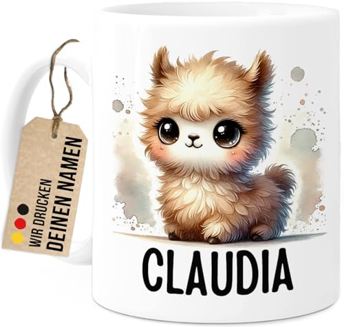Tassenliebling® Alpaka Tasse personalisiert – Kindertasse mit Namen – Tiere Geschenke – Tasse mit Namen Kind – Personalisierte Geschenke Kinder – Kinderbecher aus Keramik 330ml
