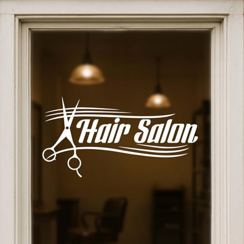 Hair Salon Window Decal – Vinyl Sticker with Scissors Icon for Glass Door or Shop Window