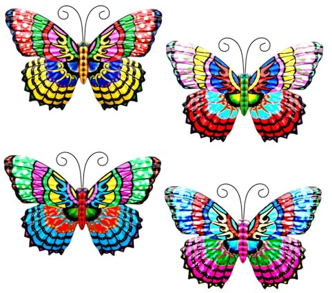 LWINGFLYER 4pcs Metall Schmetterling Wanddekoration Metall Schmetterlinge für Garten Schmetterling Wandkunst Dekoration für auffällige Zaun Topper Terrasse Akzente Balkon Merkmale Verschönern (D)