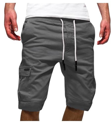 Pantalones Cortos Hombre Verano Casual Moda Bermudas Cargo Shorts con Bolsillos Casual Color sólido Ajuste Vintage Pantalón Trabajo con Cordón Ajustable Running Correr Playa