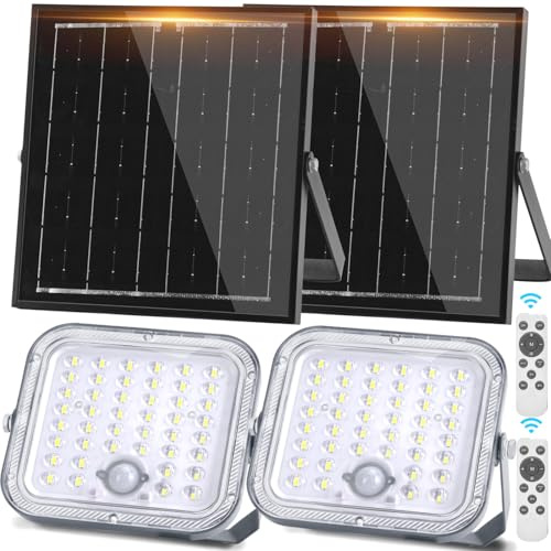 Aigostar Foco LED solar exterior con gran panel solar,2 piezas,Súper Luminoso,4000mAH,Batería gran capacidad,Impermeable IP66 Luz Solar ,lampara solar con detección de movimiento para jardín,6500K