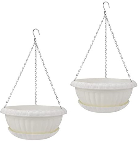 KONTONTY 2 Piezas Maceta Colgante de Plástica con Plato y Cadena para Decoración de Plantas Verdes para Jardín y