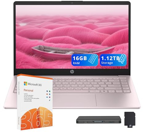 HP Stream Laptop da 14 pollici per studenti e aziende, processore Intel N150, 16 GB di RAM, memoria da 1,12 TB (set di docking station 128 GB UFS+1 TB), Wi-Fi 6, Office 365 di 1 anno, AI Copilot