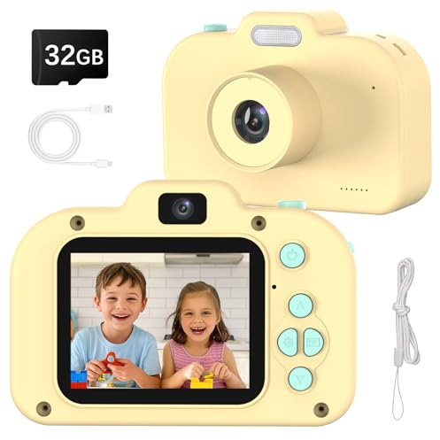 Kinderkamera,1080P HD Kinder Kamera mit 2,0 Bildschirm, Digitalkamera Kinder & Selfie-Videokamera mit 32GB-Karte, Geschenke für Geburtstag Weihnachten, Spielzeug für Mädchen Jungen 3-12