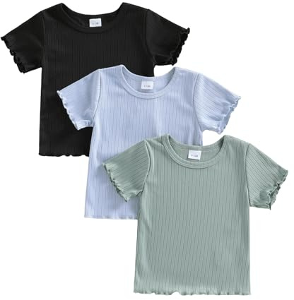Yigubigu 3 Pack Tops Solid Color Ribbed Ice Silk Short Sleeve T-Shirts | Unisex Toddler Boy/Girl Clothing Set,Cooling Ice Silk Toddler Tees, Ideal Birthday Gift & Wardrobe Essential