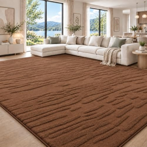 smiry Kurzflor Teppich Wohnzimmer, 160x220cm, Braun | Moderner Waschbar Anti-Rutsch Teppich für Schlafzimmer, Esszimmer, Büro
