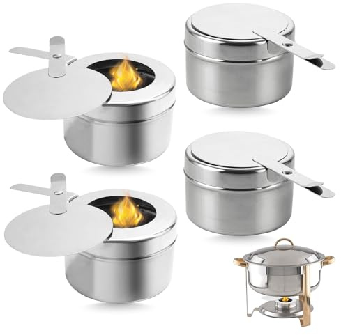 SoeUyd 4 Stück Brennpaste Behälter, Brennpaste für Warmhaltebehälter, Fondue Brenner, Edelstahl-Alkoholbrennerkerne zum Halten und Verbrennen von Alkohol, Geeignet für Barbecues, Buffet Zubehör