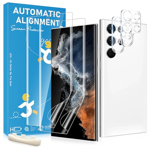 2 Pièce Protection écran pour Samsung Galaxy S22 Ultra 5G [Non-Verre], 2 Pièce Verre Trempé d'objectif, Positionneur, Compatible avec d'empreintes, Facile à installer, Sans bulles, Ultra-HD