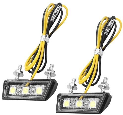 Simsky 2 Stück Motorrad LED Kennzeichenbeleuchtung, IP67 Wasserdicht, Universal Nummernschildbeleuchtung 12V für Motorrad, Quad, Roller & ATV, Mini Schwarze LED-Kennzeichenleuchte