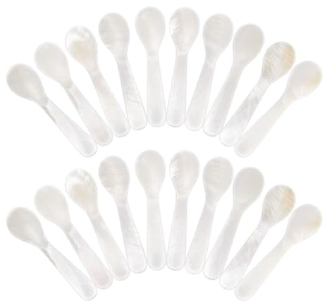 Ounfhtrttk Juego de 20 Cucharas para Caviar de Nácar con Redondo Artesanal para Caviar, Huevos, Helado y Café.