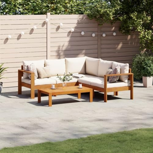 ACAGALA Gartenmöbel Set 4 Teilig Holz Lounge Set mit Kissen, Eckteil + 2X Sofa + Tisch, Loungemöbel Gartensitzgruppe Garnitur Set für Garten, Terrasse, Creme
