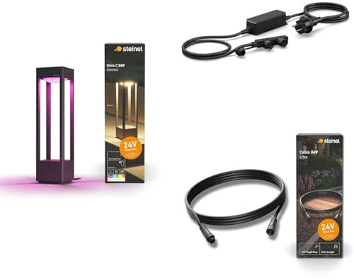 Steinel Wegeleuchte Stela C 24V Starter Set, 51 cm Höhe, inkl. 35W Netzteil und 2.5m Kabel, RGBWW Gartenleuchte, 16 Mio. Farben, dimmbare Pollerleuchte, Zeitschaltuhr, App-Steuerung, Plug & Play, IP65
