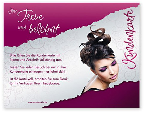 Kundenkarten (50 Stück) für Friseur, Hairstyling, Kosmetik, Wimpern - Bonuskartencurly sue
