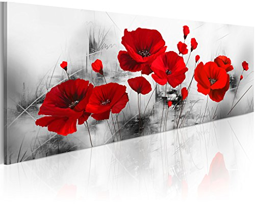 murando Acrylglasbild Blumen 135x45 cm 1 Teilig Wandbild auf Acryl Glasbilder Kunstdruck Moderne Acrylglas Platte Wanddekoration Geschenke Heimdekoration Glasbild Mohnblumen grau rot wie gemalt
