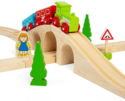 Bigjigs Figure of Eight Train Set for Kids Age 3+ | Award-Winning Traditional Wooden Railway Toy | Set Includes Track Pieces, Engine, Carriages & Accessories | Safe Educational Gift for Children